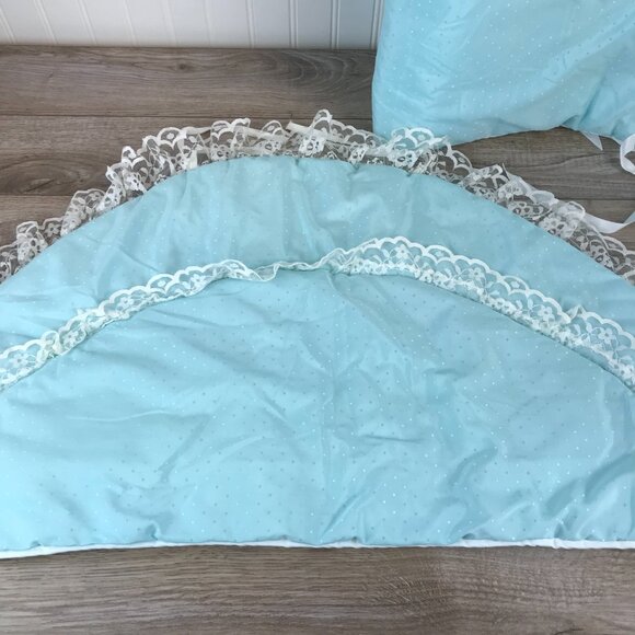Vintage Pastel Blue & White Lace Baby Crib Bedding Set, Bumper Pad Ruffle Skirt - Picture 2 of 13